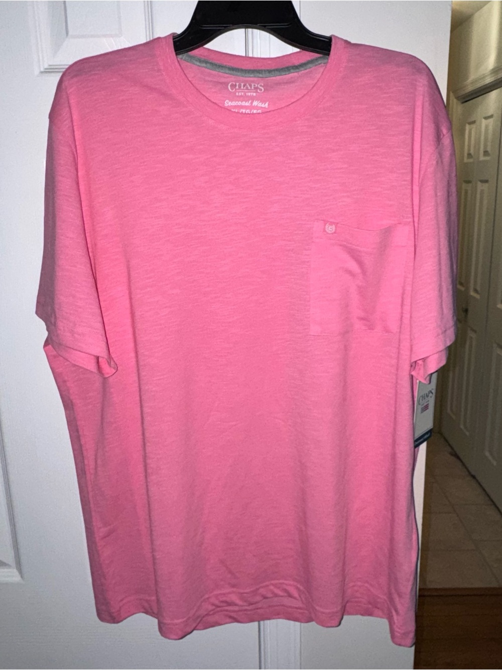 Chaps Men's X-Large Pink Pocket T-Shirt NWT Seacoast Wash Slub Jersey Short Slv - Picture 3 of 7